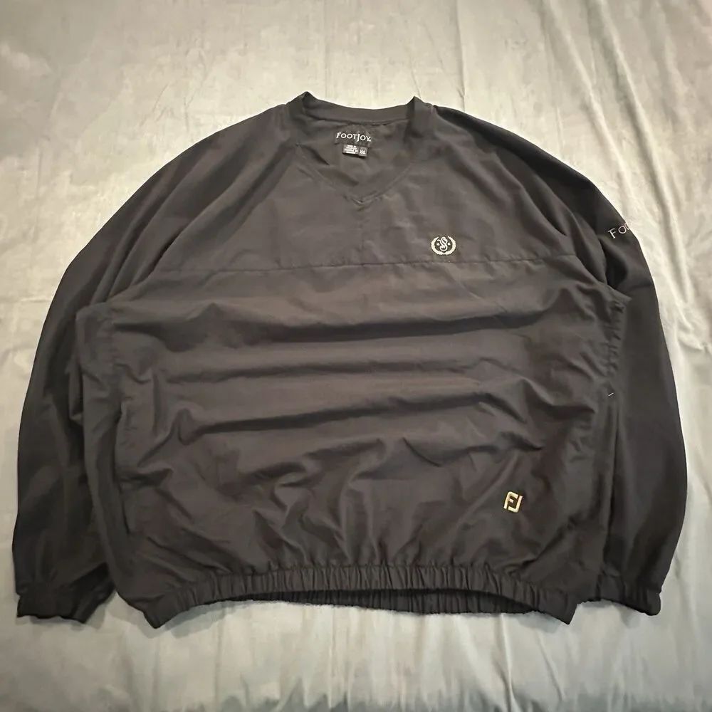 Vintage FootJoy Windbreaker Sweatshirt Mens 2XL V Neck Long Sleeve 90s 00s Black